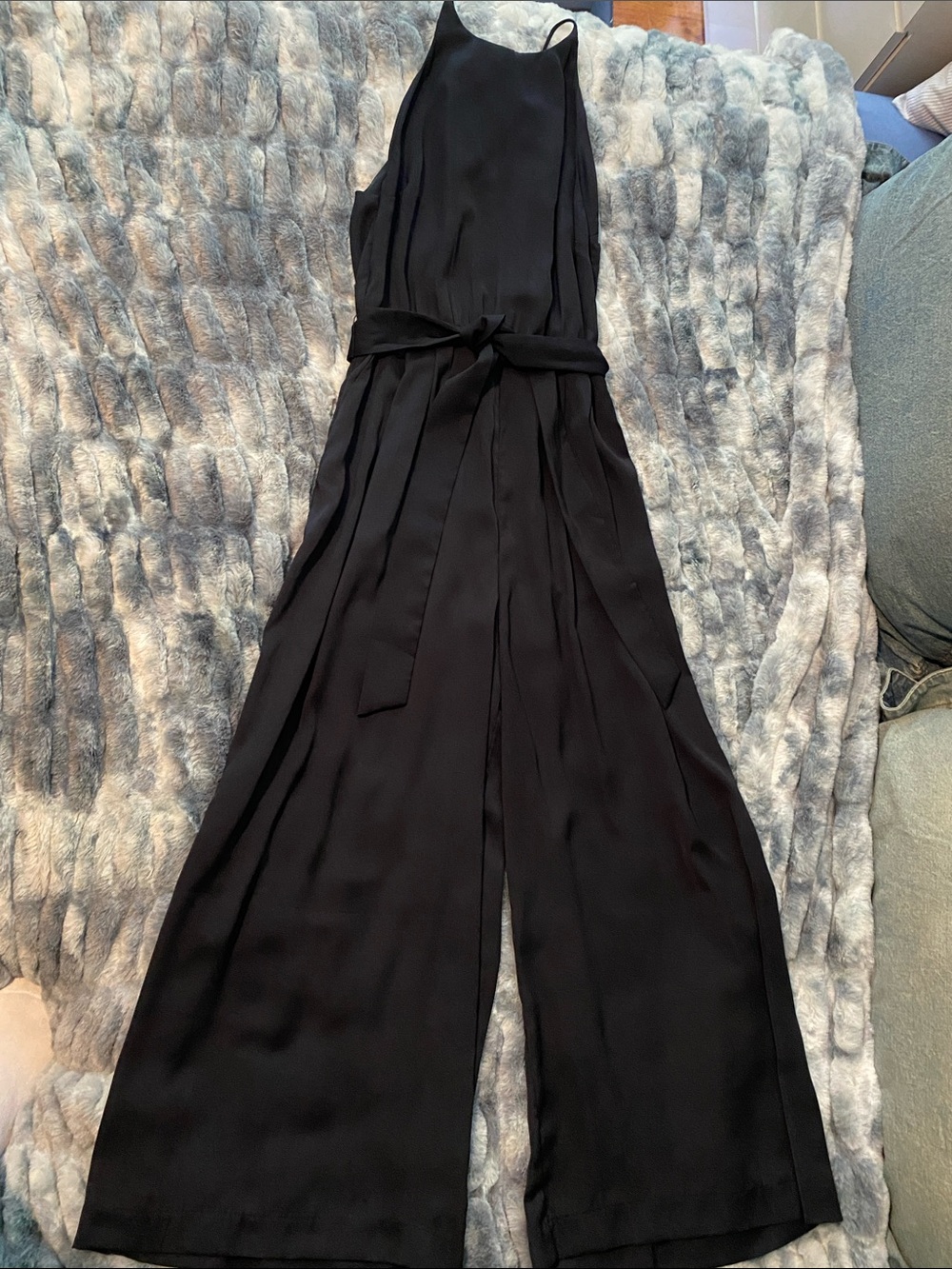 H&M Navy Blue Wide-Leg Halter Jumpsuit with Waist Tie
